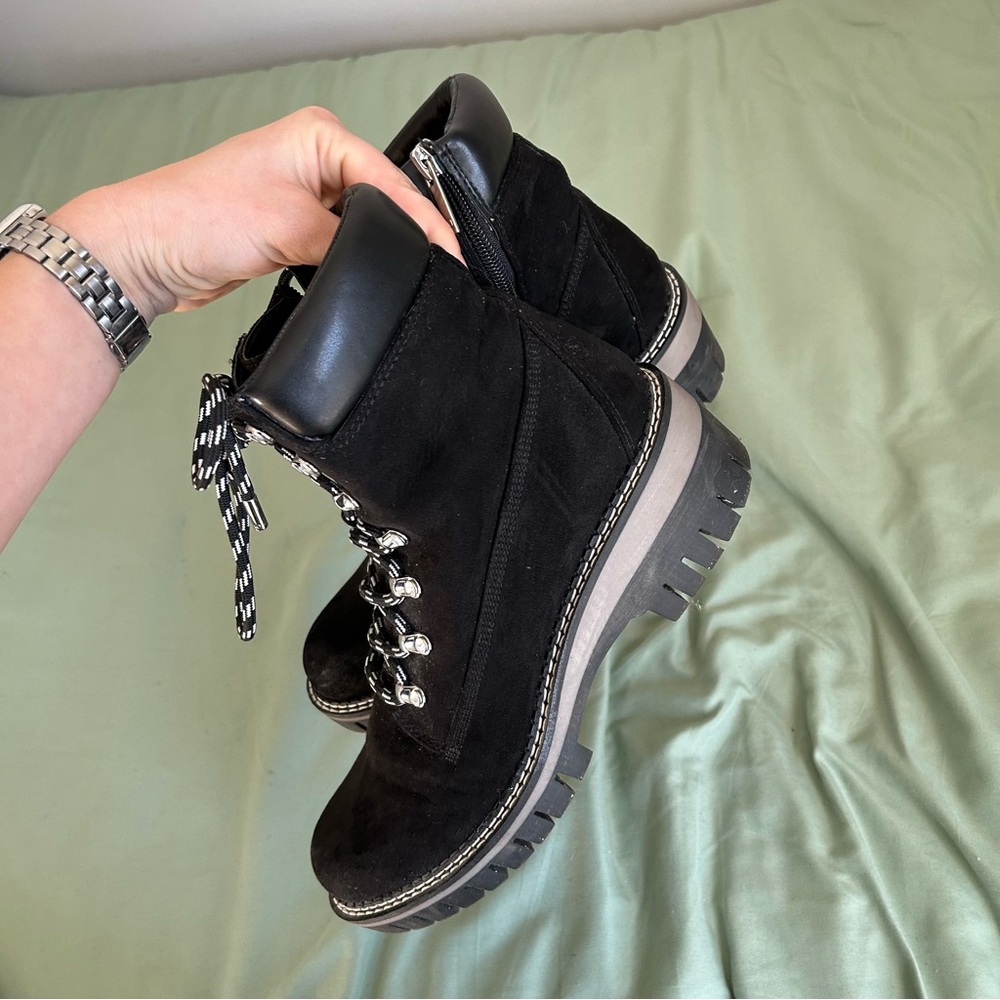 🩷JLO BLACK LACE UP WINTER ANKLE BOOTS COMBAT BOOTS TRENDING SIZE 8.5 - Picture 5 of 12